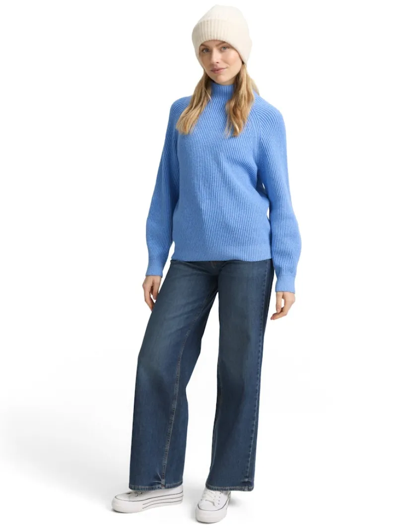 Tom Tailor Pullover & Sweatshirts*Loose Fit Strickpullover mit Stehkragen light blue knit structure