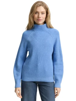 Tom Tailor Pullover & Sweatshirts*Loose Fit Strickpullover mit Stehkragen light blue knit structure