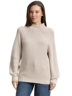 Tom Tailor Pullover & Sweatshirts*Loose Fit Strickpullover mit Stehkragen soft taupe rib structure