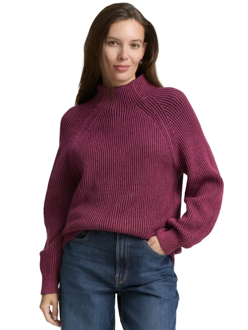 Tom Tailor Pullover & Sweatshirts*Loose Fit Strickpullover mit Stehkragen red rib structure