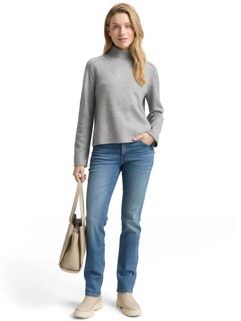 Tom Tailor Pullover & Sweatshirts*Loose Fit Strickpullover mit Stehkragen medium silver grey melange