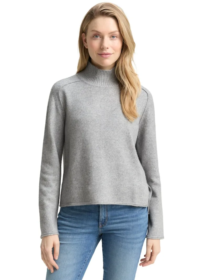 Tom Tailor Pullover & Sweatshirts*Loose Fit Strickpullover mit Stehkragen medium silver grey melange