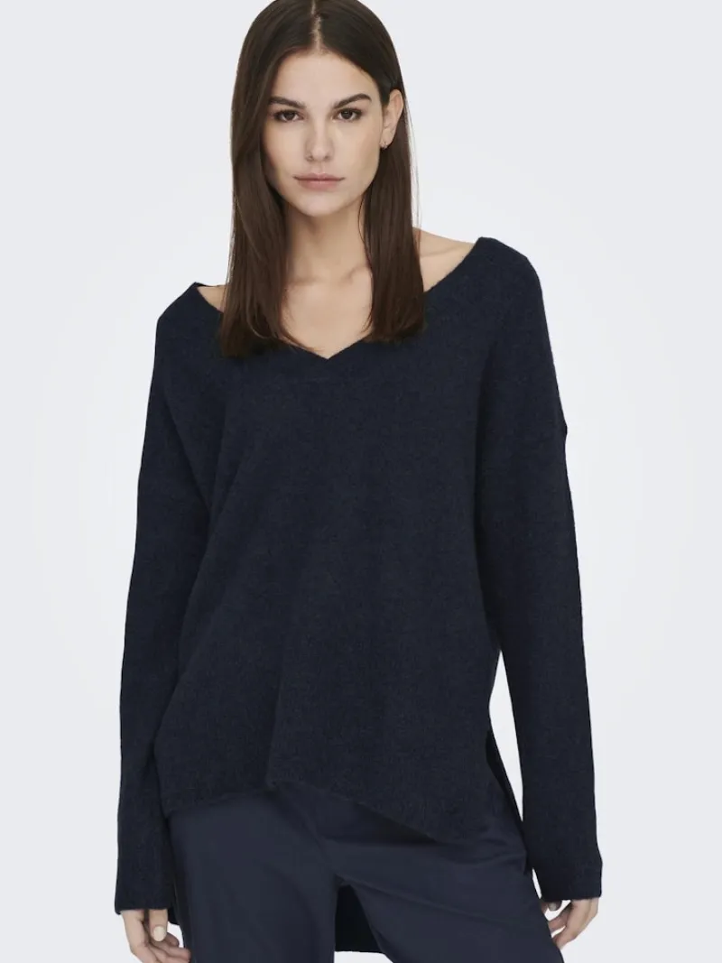 La Strada Unica Pullover & Sweatshirts*LSUKAYLA WOOL L/S V-NECK PULLOVER KNT Night Sky