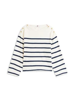 Tommy Hilfiger Shirts*LWK GOLD BUTTON BOAT-NK LS TEE ivory silk-dark night navy stp