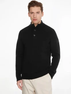 Calvin Klein Pullover & Sweatshirts*LYCRA BLEND BUTTON QUARTER ZIP ck black