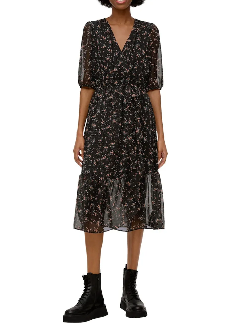 QS Kleider*Maxi-Kleid mit All-over-Print Schwarz