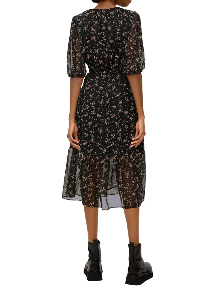 QS Kleider*Maxi-Kleid mit All-over-Print Schwarz