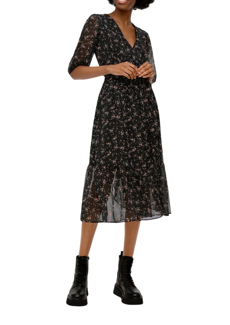 QS Kleider*Maxi-Kleid mit All-over-Print Schwarz