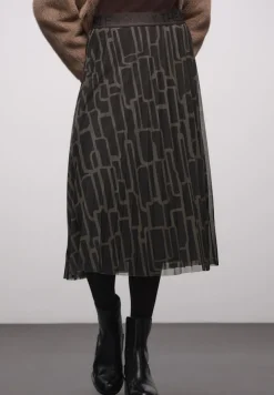 Street One Röcke*Mesh Plissée Rock mit Print darkest brown