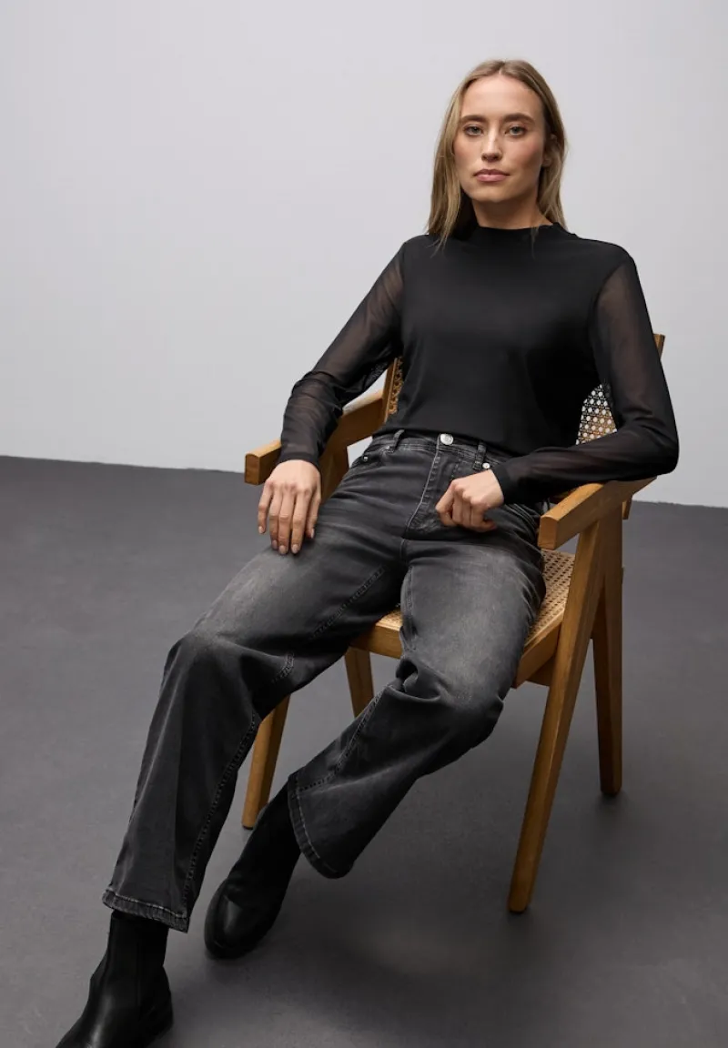 Street One Shirts*Mesh Turtleneck Shirt Black