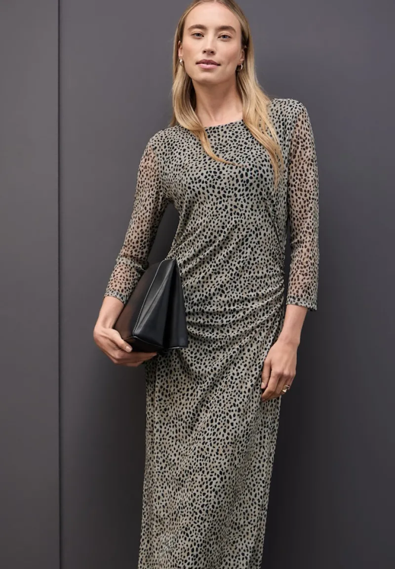 Street One Kleider*Mesh-Kleid mit Leo-Muster sanded beige