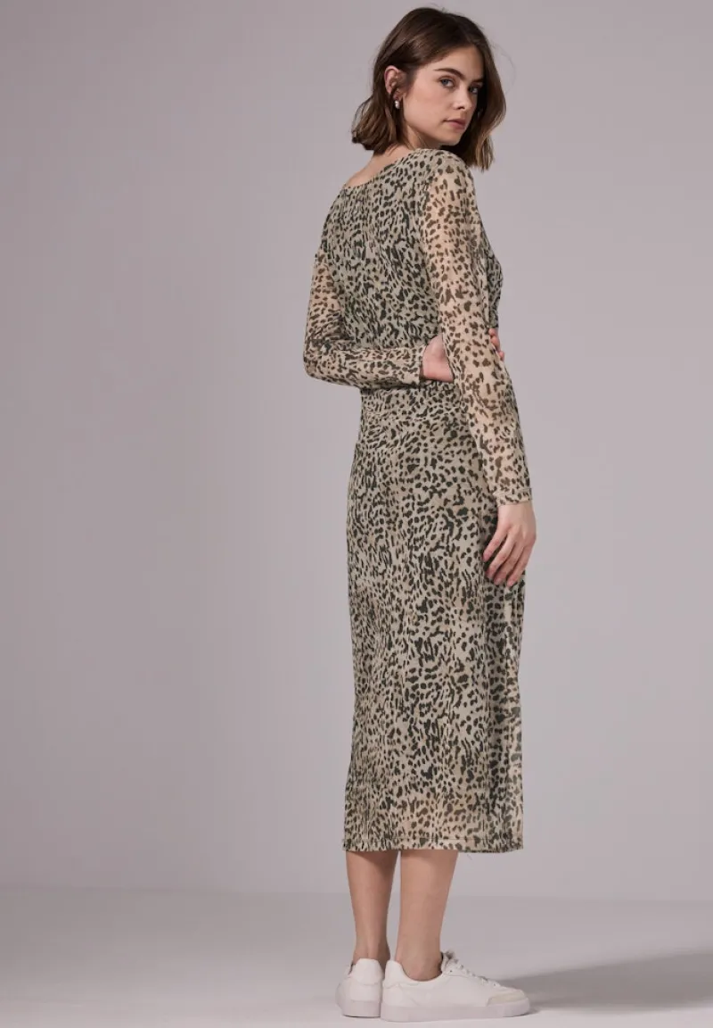 STREET ONE STUDIO Kleider*Mesh-Kleid mit Leo-Print creamy brown