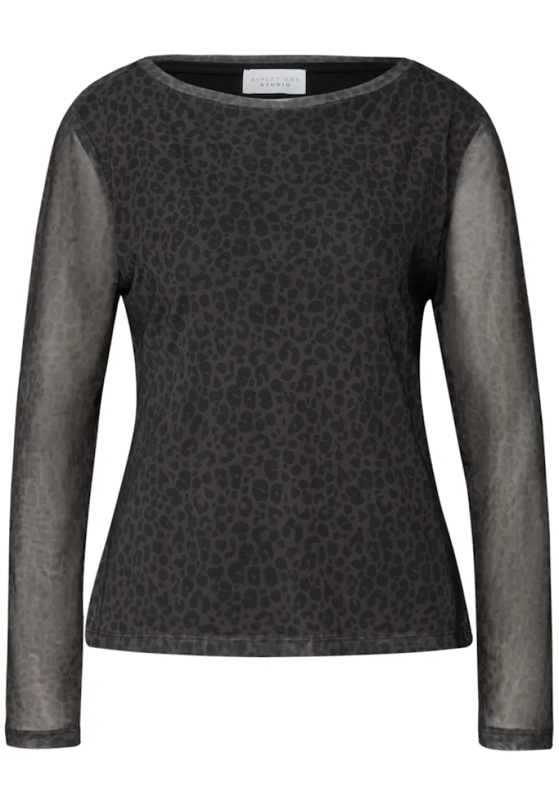 STREET ONE STUDIO Shirts*Mesh-Shirt mit Leo-Muster dark auburn brown