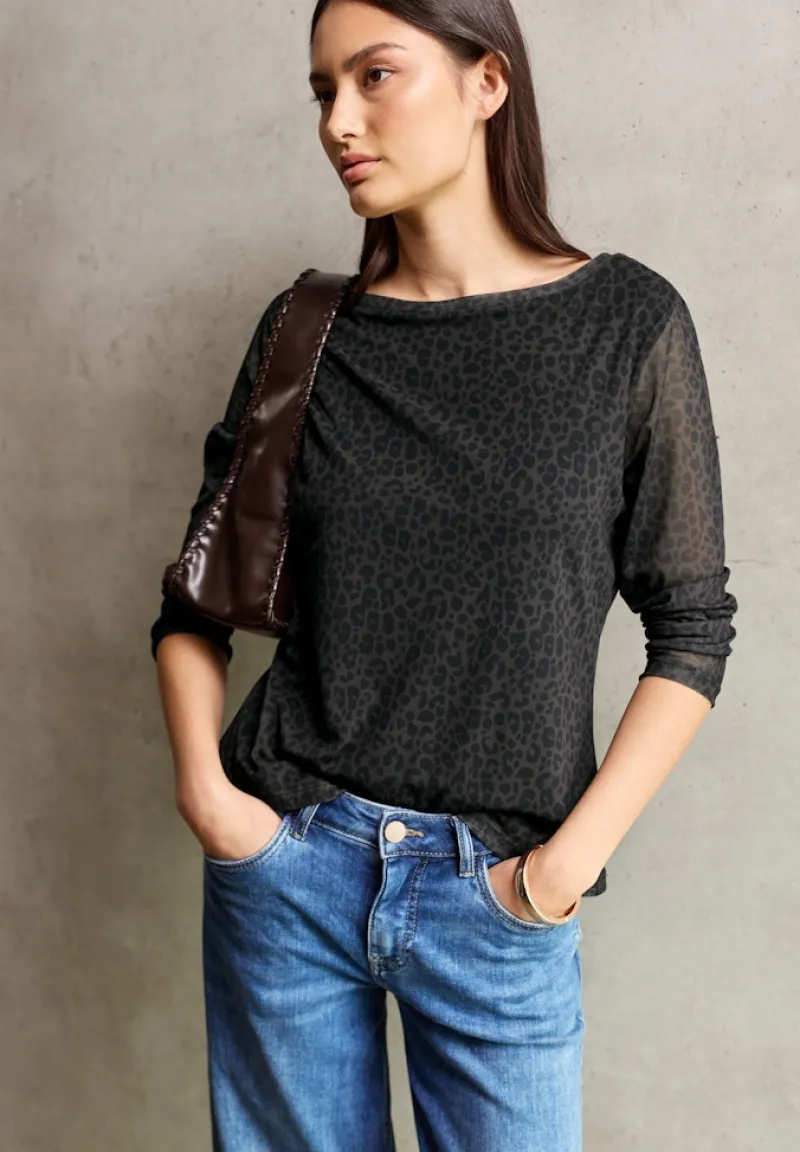 STREET ONE STUDIO Shirts*Mesh-Shirt mit Leo-Muster dark auburn brown