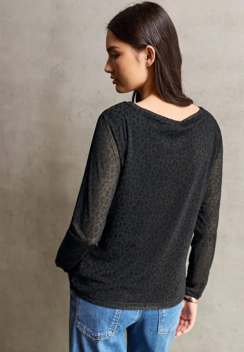 STREET ONE STUDIO Shirts*Mesh-Shirt mit Leo-Muster dark auburn brown