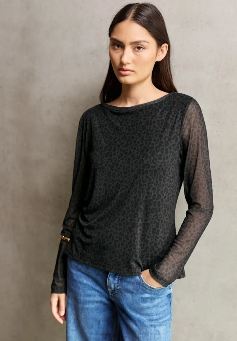 STREET ONE STUDIO Shirts*Mesh-Shirt mit Leo-Muster dark auburn brown