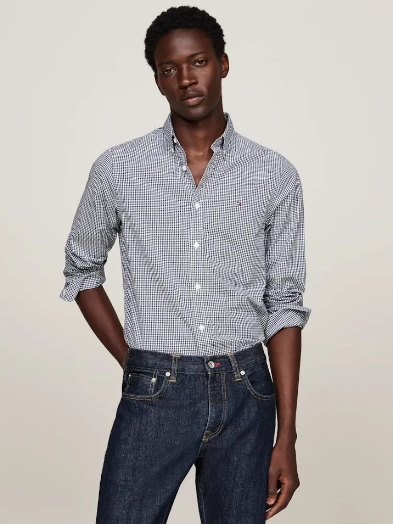 Tommy Hilfiger Hemden|Big Boys*MICRO GINGHAM POPLIN SF SHIRT carbon navy - optic white