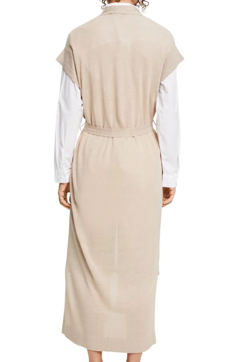 Esprit Pullover & Sweatshirts*Mit Leinen: lange Weste mit Bindegürtel light taupe