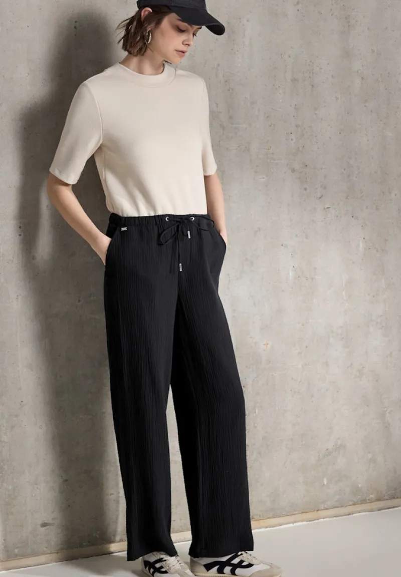 STREET ONE STUDIO Hosen*Musselin Wide Leg Hose Black