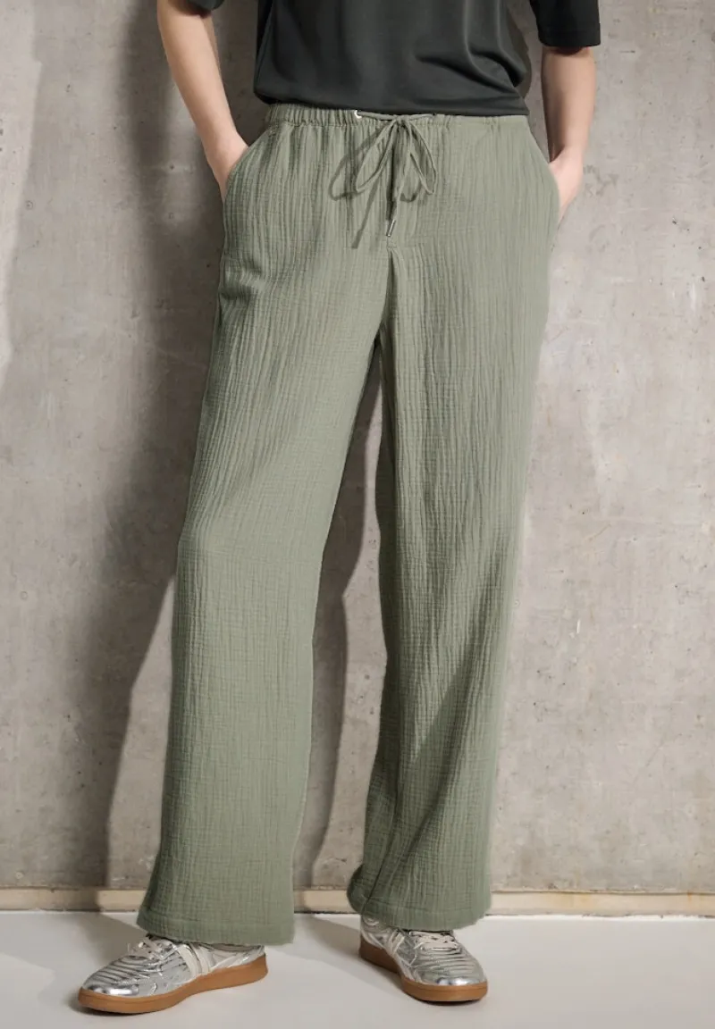 STREET ONE STUDIO Hosen*Musselin Wide Leg Hose pale mud green