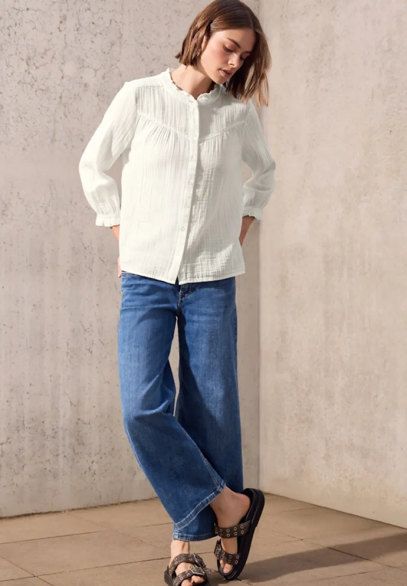 STREET ONE STUDIO Blusen*Musselin-Bluse mit Rüschen off white
