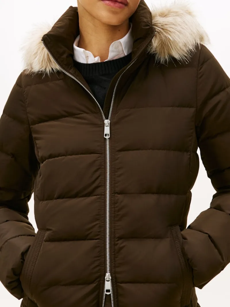 Tommy Hilfiger Jacken*MW DOWN SLIM COAT WITH FUR dark coffee