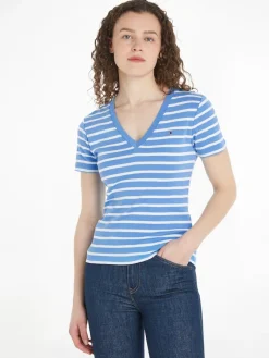 Tommy Hilfiger Shirts*NEW SLIM CODY V-NK SS breton stp- blue spell- ecru