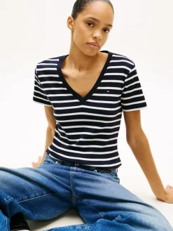 Tommy Hilfiger Shirts*NEW SLIM CODY V-NK SS nos breton desert sky- ecru