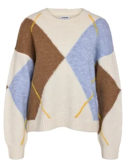Noisy May Pullover & Sweatshirts*NMARMIE L/S O-NECK ARGYLE KNIT FWD Cloud Dancer