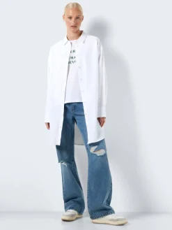 Noisy May Kleider*NMASTA L/S SHIRT DRESS FWD Bright White