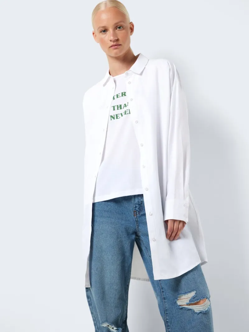 Noisy May Kleider*NMASTA L/S SHIRT DRESS FWD Bright White