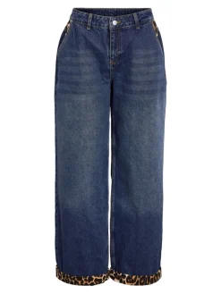 Noisy May Jeans*NMCORE NW LEOPATCH WIDE LEG JEAN FO050DB Dark Blue Denim