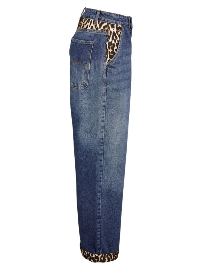 Noisy May Jeans*NMCORE NW LEOPATCH WIDE LEG JEAN FO050DB Dark Blue Denim