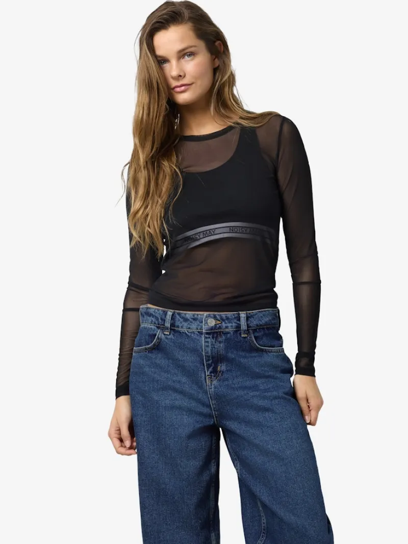 Noisy May Shirts*NMJUDITH L/S MESH TOP BG NOOS Black