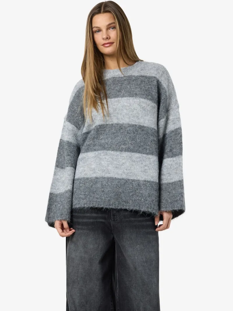 Noisy May Pullover & Sweatshirts*NMSUTTON L/S OVERSIZED KNIT FWD NOOS Light Grey Melange