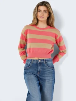 Noisy May Pullover & Sweatshirts*NMZOE L/S O-NECK CROP KNIT NOOS Sun Kissed Coral