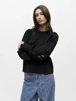 Object Pullover & Sweatshirts*OBJANDREA RE L/S O-NECK CUTOUT TOP DIV Black