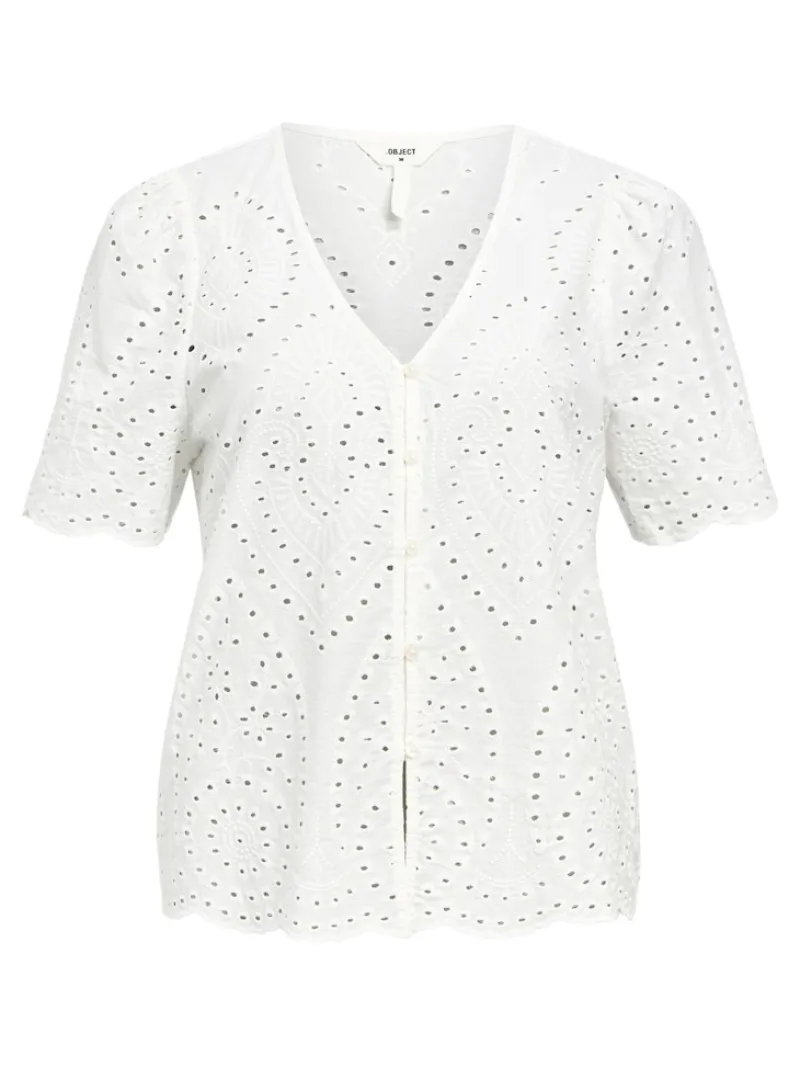 Object Blusen*OBJBITTEN S/S RE V-NECK TOP DIV Cloud Dancer