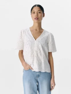 Object Blusen*OBJBITTEN S/S RE V-NECK TOP DIV Cloud Dancer