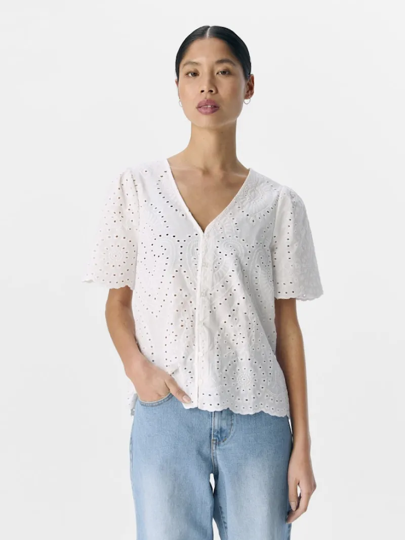 Object Blusen*OBJBITTEN S/S RE V-NECK TOP DIV Cloud Dancer