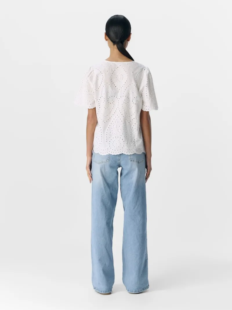 Object Blusen*OBJBITTEN S/S RE V-NECK TOP DIV Cloud Dancer