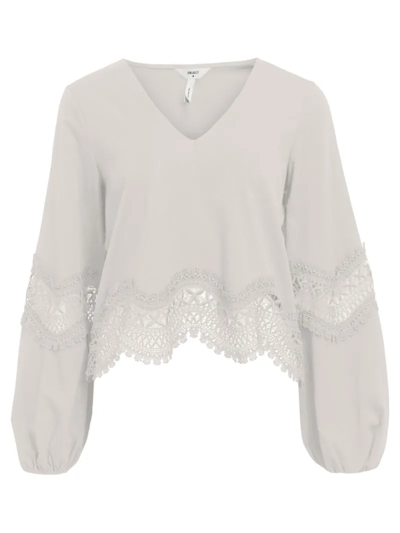 Object Blusen*OBJDANNI RE L/S TOP 134 white sand
