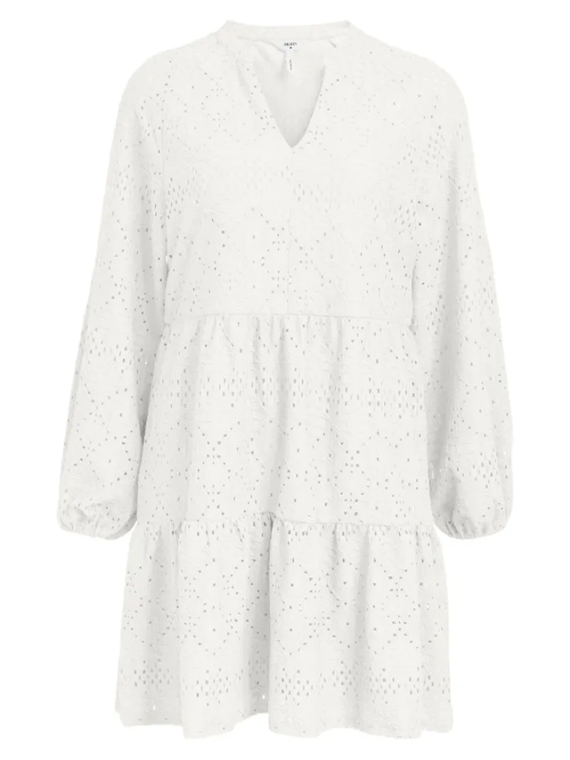 Object Kleider*OBJFEODORA GIA L/S DRESS NOOS Cloud Dancer