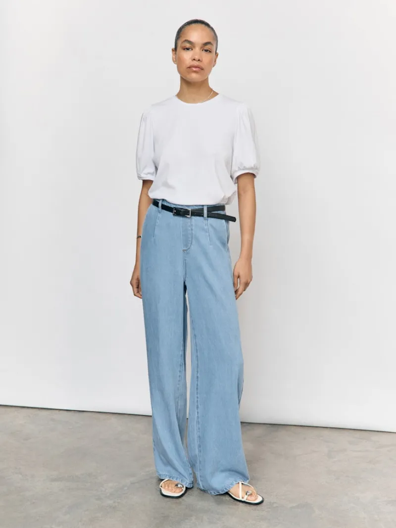 Object Hosen*OBJFRAME LISA WIDE MW PANT NOOS Light Blue Denim