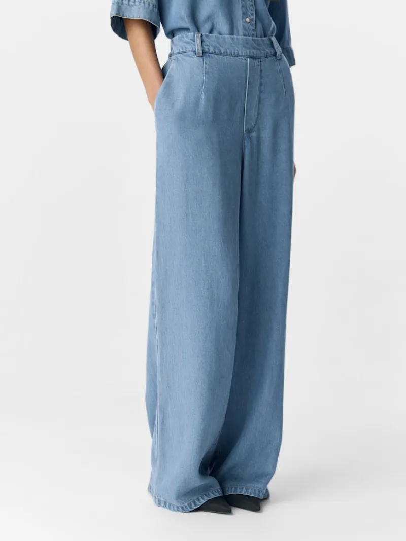 Object Hosen*OBJFRAME LISA WIDE MW PANT NOOS Light Blue Denim