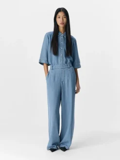 Object Hosen*OBJFRAME LISA WIDE MW PANT NOOS Light Blue Denim