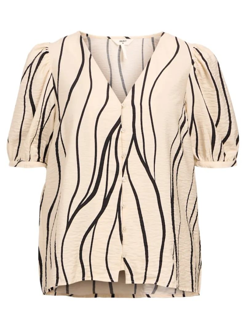 Object Blusen*OBJJACIRA S/S V-NECK TOP NOOS sandshell