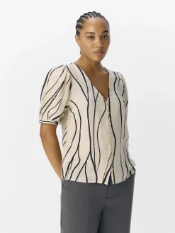 Object Blusen*OBJJACIRA S/S V-NECK TOP NOOS sandshell