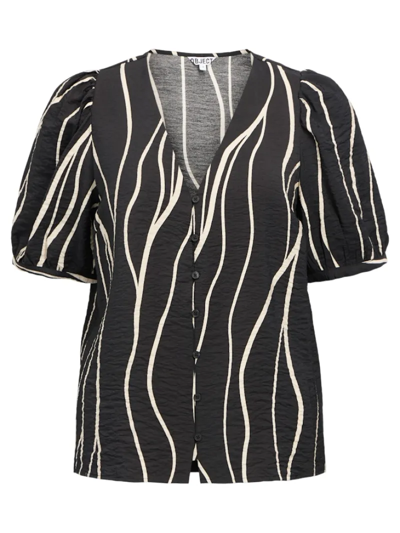 Object Blusen*OBJJACIRA S/S V-NECK TOP NOOS Black