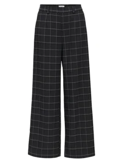 Object Hosen*OBJLISA WIDE PANT AOP NOOS Dark Grey Melange